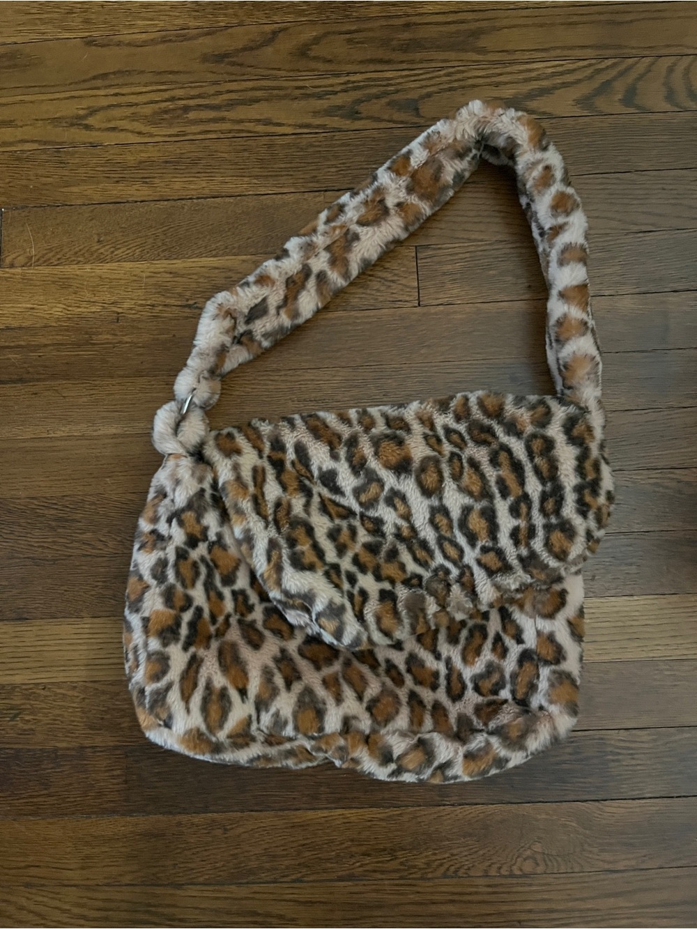 Leopard-Print Faux Fur Shoulder Bag in Brown